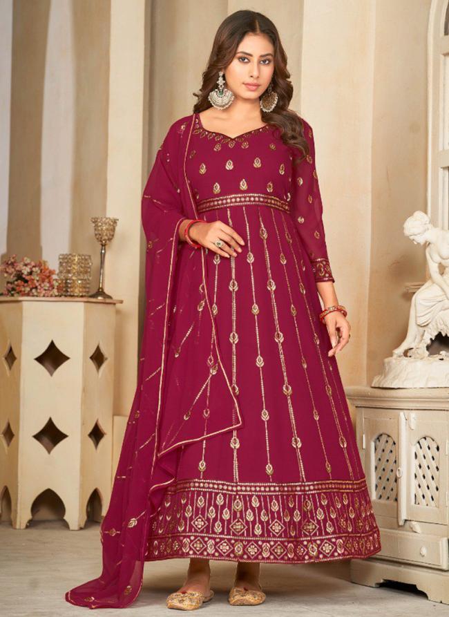 Georgette Rani Party Wear Embroidery Work Anarkali Suit